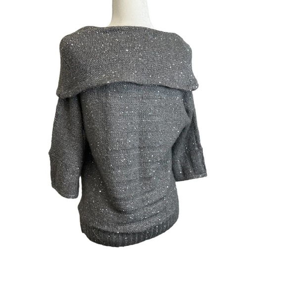 Chico’s Sweater Women’s sz. 0 (SMALL) Gray Sequined Cowl Neck 1/2 Sleeve - Picture 2 of 8